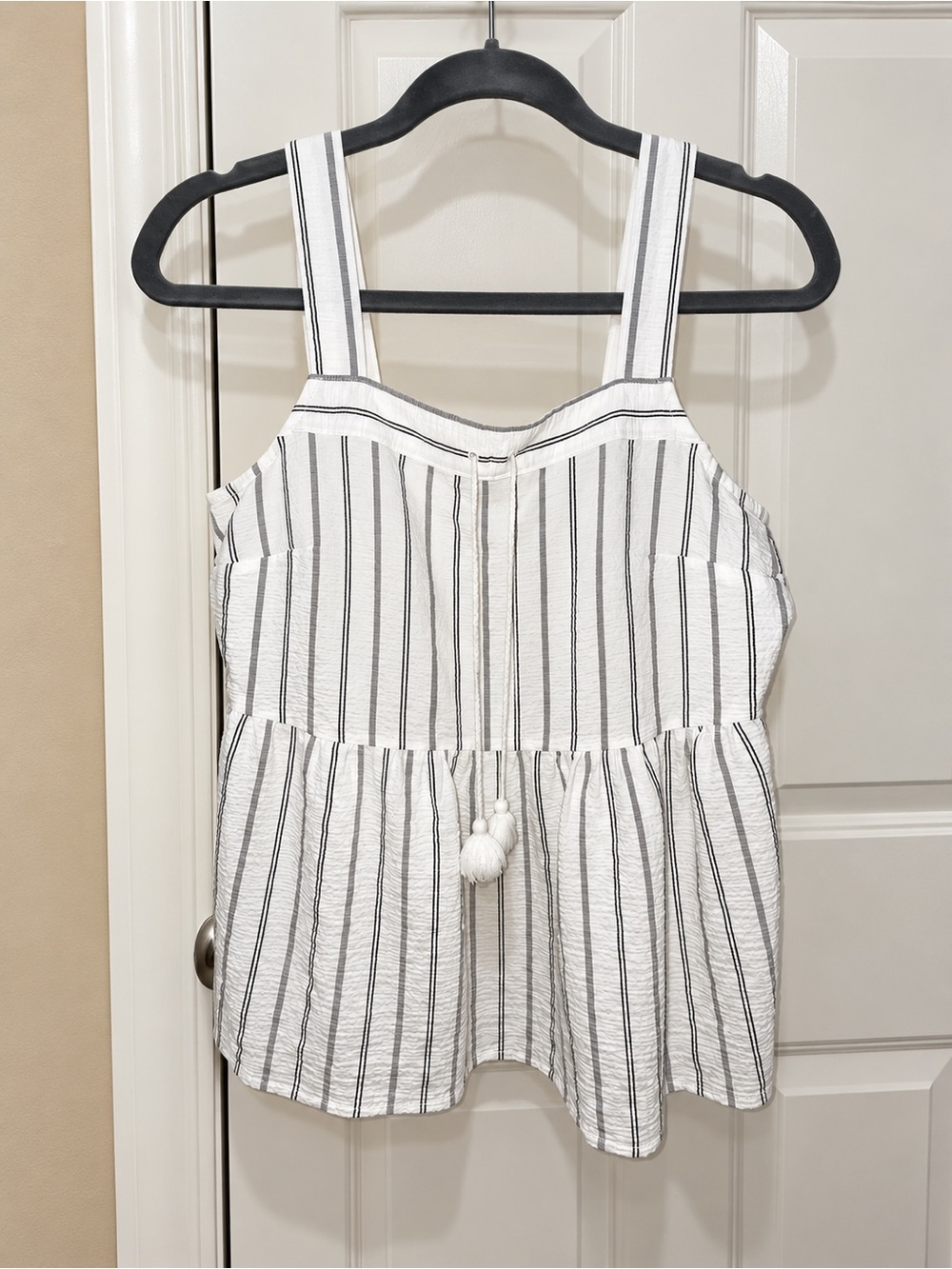 Banana Republic Striped Peplum Tank Top White Gray Tassel Tie XS